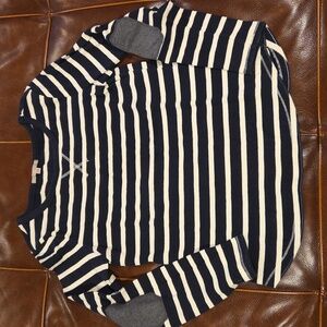 Gap Blue and White IconicStriped Long Sleeve Top With Elbow Patches XS